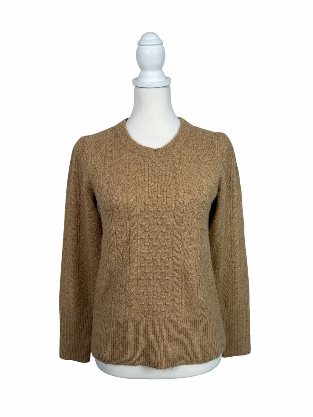 J.Crew Camel Cable Knit Alpaca Merino Wool Blend Sweater Small Preppy Classic